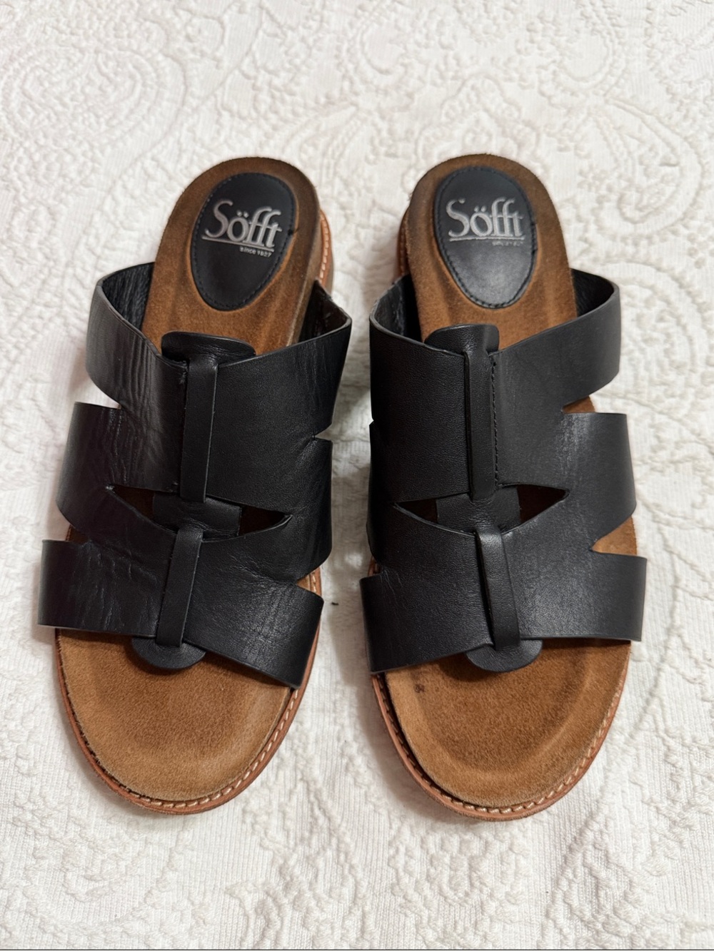 Söfft Black Leather Slide Sandals Size 8